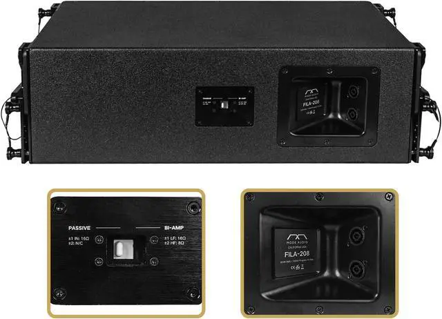 Alt view image 4 of 4 - Sound Town Mode Audio Series 2 x 8" Line Array Loudspeakers, with Italian Neodymium Drivers, Plywood, Full-Range / Bi-Amp Switchable, Aluminum Side Handles, Black (FILA-208)