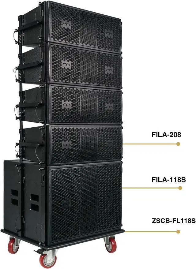 Main image of Sound Town Mode Audio Series Passive Line Array Speaker System with One 18-inch Subwoofer, Four Dual 8-inch Line Array Speakers, Italian Drivers, One Caster Board, Black (FILA-118S208X4OC)