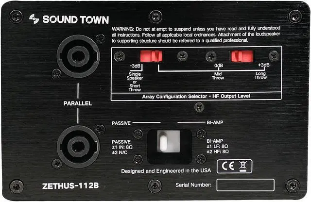 Alt view image 6 of 6 - Sound Town ZETHUS Series Pair of 12" Two-Way Constant Curvature Line Array Loudspeaker System, Full-Range/Bi-Amp Switchable, Black (ZETHUS-112B-PAIR)