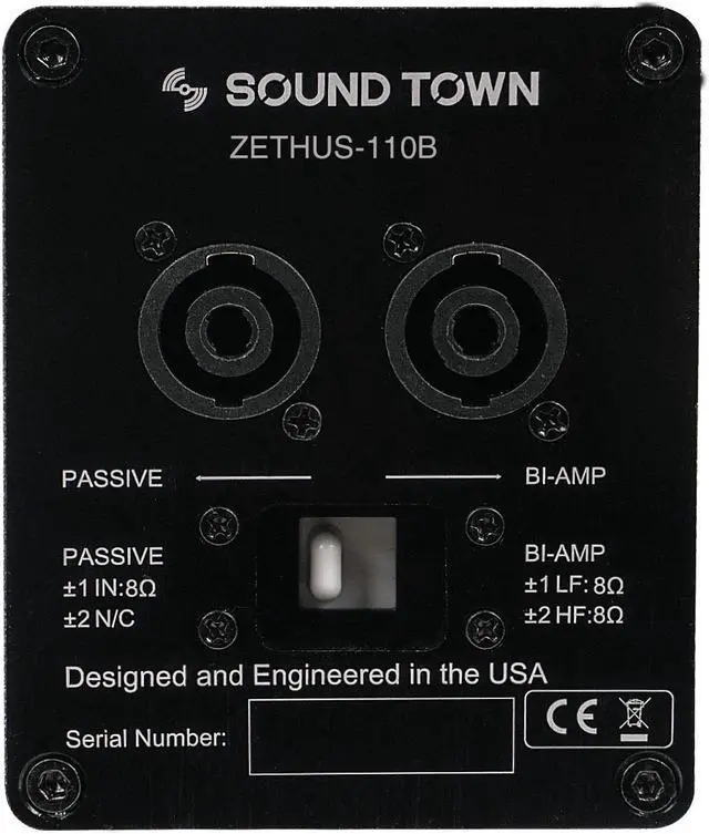 Alt view image 6 of 6 - Sound Town ZETHUS Series 600W Line Array Speaker System with Four 10-inch Passive Line Array Speakers, Full-Range/Bi-Amp Switchable, for Installation, Live Sound, Club, Church, Black (ZETHUS-110X4)