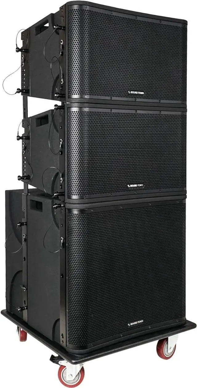 Main image of Sound Town ZETHUS Series Passive Line Array Speaker System with One 18-Inch Subwoofer, Two 12-inch Line Array Speakers, One Caster Board, Full-Range/Bi-Amp Switchable, Black (ZS-V1812X2OC)
