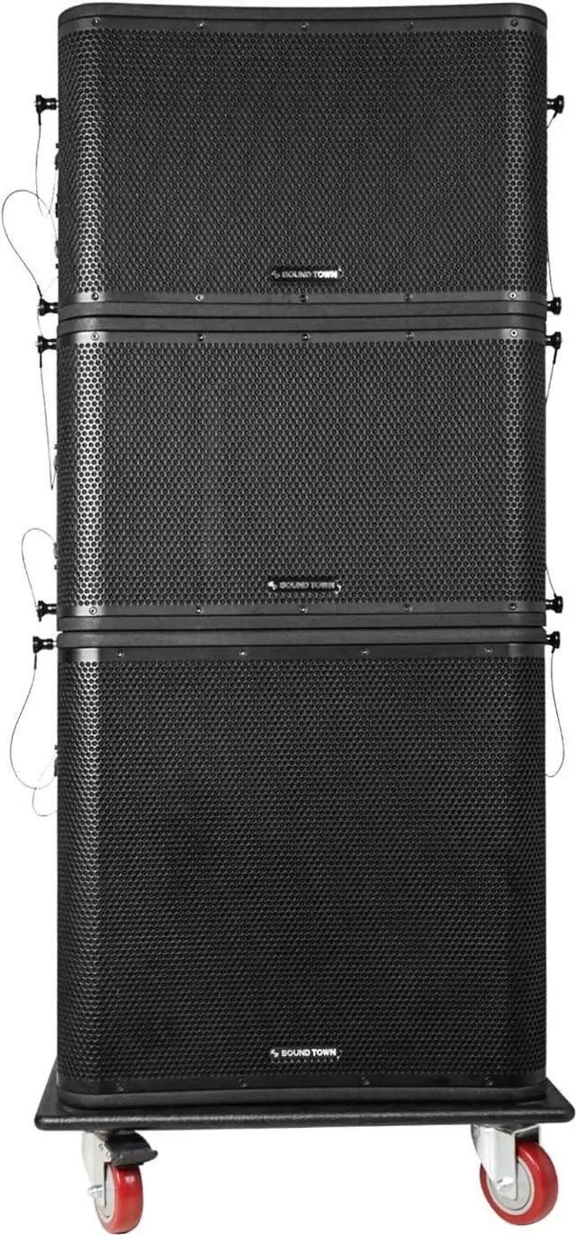 Alt view image 2 of 7 - Sound Town ZETHUS Series Passive Line Array Speaker System with One 18-Inch Subwoofer, Two 12-inch Line Array Speakers, One Caster Board, Full-Range/Bi-Amp Switchable, Black (ZS-V1812X2OC)