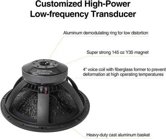 Alt view image 4 of 7 - Sound Town 18" 750W Cast Aluminum Frame Woofer (Low Frequency Driver), Replacement Woofer for PA/DJ Subwoofer Cabinets (STLF-18AS)