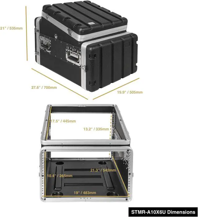 Alt view image 6 of 7 - Sound Town Lightweight and Compact 6U ATA ABS Rack Case, with Slant Mixer Top, 21" Depth, 10U Top and 6U Side Spaces (STMR-A10X6U)
