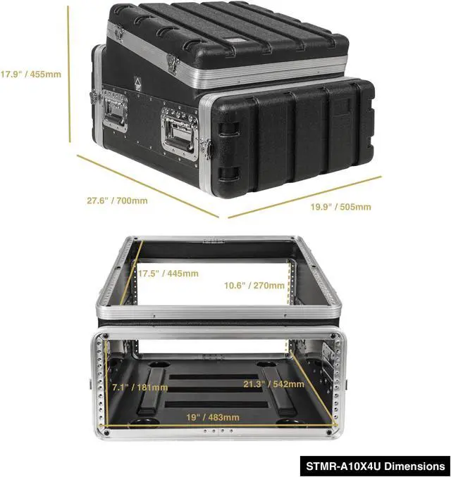Alt view image 6 of 7 - Sound Town Lightweight and Compact 4U ATA ABS Rack Case, with Slant Mixer Top, 21" Depth, 10U Top and 4U Side Spaces (STMR-A10X4U)