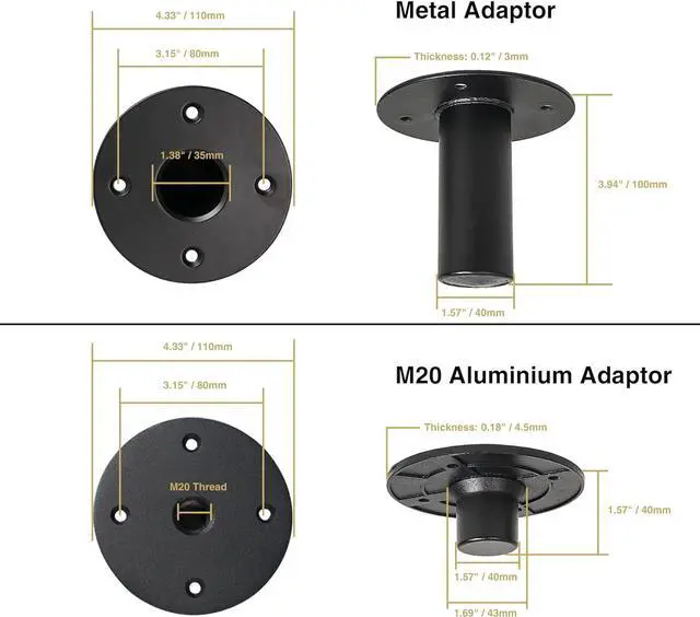 Alt view image 3 of 3 - Sound Town Speaker Pole Mounts, PA/DJ Speaker Cabinet Adapters, Two with 35mm (1 3/8") Pole Mounting, Two with M20 Threaded Mounting, Black (STSD-AD2-2PRS)