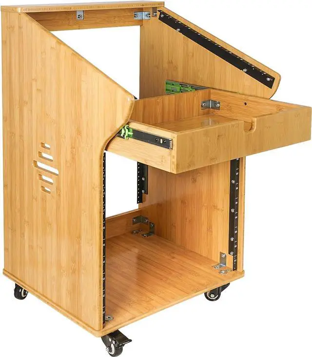 Main image of Sound Town DIY Solid Carbonized Bamboo Studio Rack with 11U Slant Mixer Top, 10U Front, 2U Drawer, Rubber Feet, Casters, for Recording Room, PA/DJ Equipment, Home-Audio (STBR-M11X10)