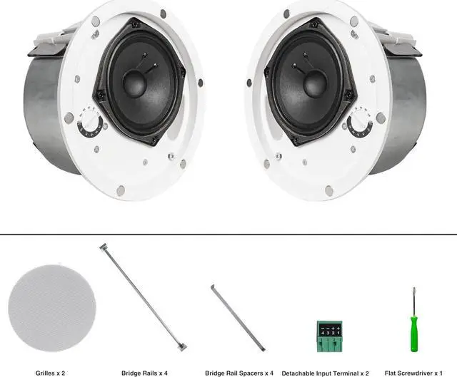 Alt view image 6 of 6 - Sound Town Pair of 4.5" Coaxial in-Ceiling Speakers with Low-Profile Design, Metal Backcan and Tile Rails, 70V/100V/8-Ohm Switchable, Magnetic Grill, White (STCS4CLP-PAIR)