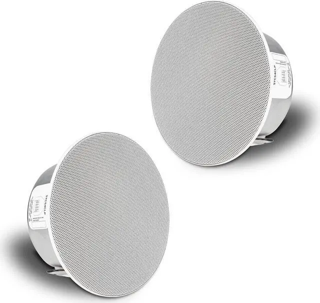 Main image of Sound Town Pair of 4.5" Coaxial in-Ceiling Speakers with Low-Profile Design, Metal Backcan and Tile Rails, 70V/100V/8-Ohm Switchable, Magnetic Grill, White (STCS4CLP-PAIR)