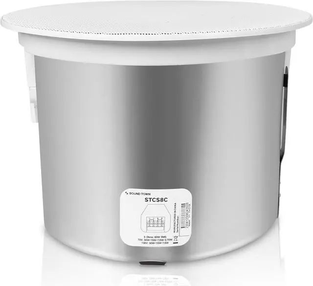 Alt view image 4 of 6 - Sound Town Pair of 8" Coaxial in-Ceiling Speakers with Metal Backcan and Tile Rails, 70V/100V/8-Ohm Switchable, Magnetic Grill, White (STCS8C-PAIR)