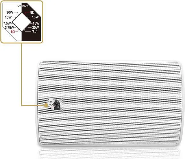 Alt view image 4 of 7 - Sound Town Pair of 6.5" Weather-Resistant Surface-Mount Speaker, Indoor/Outdoor, 70V/100V/8ohm, for Home & Commercial Installation, White (TARVOS-65W-PAIR)