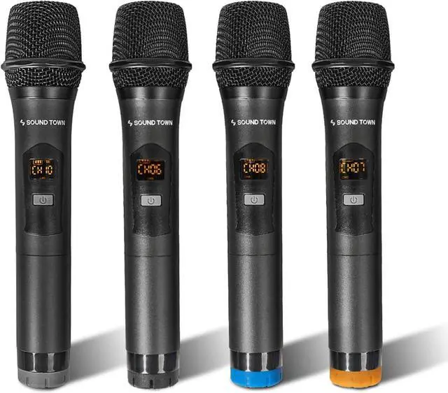 Alt view image 4 of 7 - Sound Town 200 Channels Wireless Microphone Karaoke Mixer System, with 4 Metal Handheld Microphones, Optical (Toslink), AUX, for Smart TV, Home Theater, Sound Bar (SWM16-4MEGA)