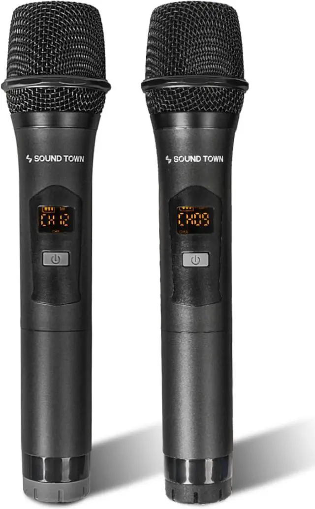 Alt view image 2 of 7 - Sound Town 100 Channels Wireless Microphone Karaoke Mixer System with 2 Metal Handheld Microphones, Optical (Toslink), AUX, for Smart TV, Home Theater, Sound Bar (SWM16-2MEGA)