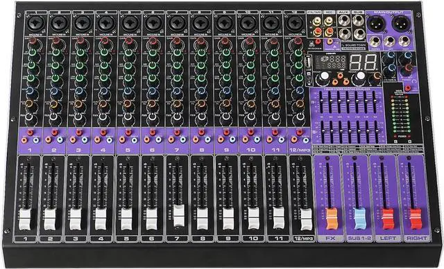 Main image of Sound Town 12-Channel Professional Audio Mixer with 99 DSP, USB MP3 Bluetooth, Dual 7-band EQ, 48V Phantom Power & Mute, Recording (TRITON-TX1202)