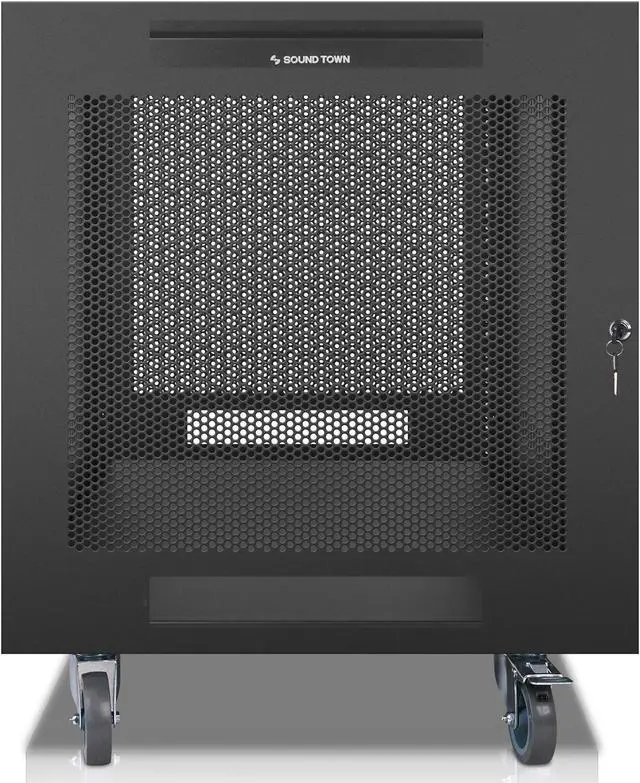 Alt view image 2 of 7 - Sound Town 12U Universal Steel Rack, w/Mesh Doors, Locking Casters, Vented Side Panels for Audio Video, Server and Network Equipment (STRK-M12UWD)
