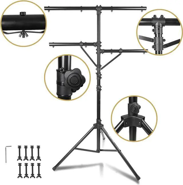 Alt view image 3 of 5 - Sound Town DJ Lighting Stand, Height Adjustable, 9 ft Tall, with Side Bars and Tripod Base (STLS-M09)