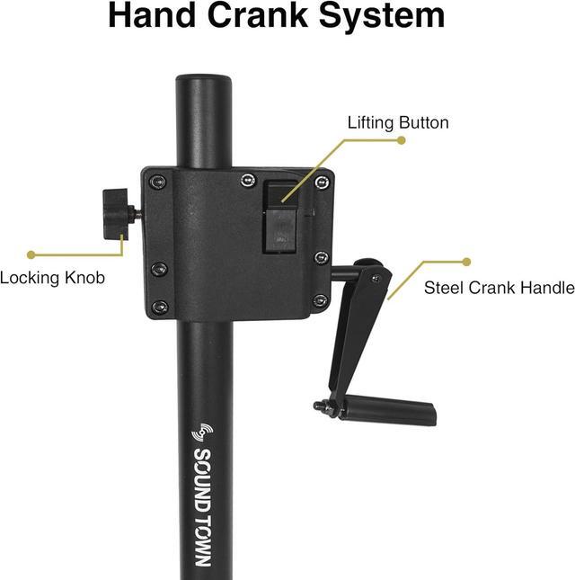 Alt view image 3 of 5 - Sound Town 2 Pack Speaker Subwoofer Pole with Crank up Height Adjustment, Adapter for 35mm & M20 Threaded Mount, Carry Bag, Black (STSDA-56CU-PAIR)