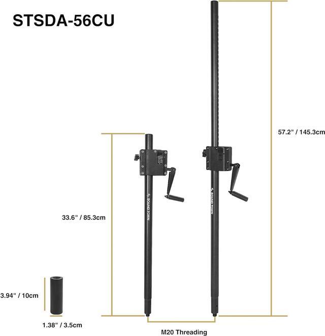 Alt view image 4 of 5 - Sound Town 2 Pack Speaker Subwoofer Pole with Crank up Height Adjustment, Adapter for 35mm & M20 Threaded Mount, Carry Bag, Black (STSDA-56CU-PAIR)