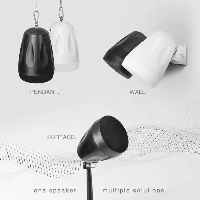 Alt view image 7 of 7 - Sound Town Commercial Restaurant Bluetooth Amplifier + Pendant Speaker Set, with One 6-Zone 70V/100V Amplifier with Bluetooth, 6 x All-Weather 4-Inch Pendant Speakers, Black (PAC180X6PD4B)