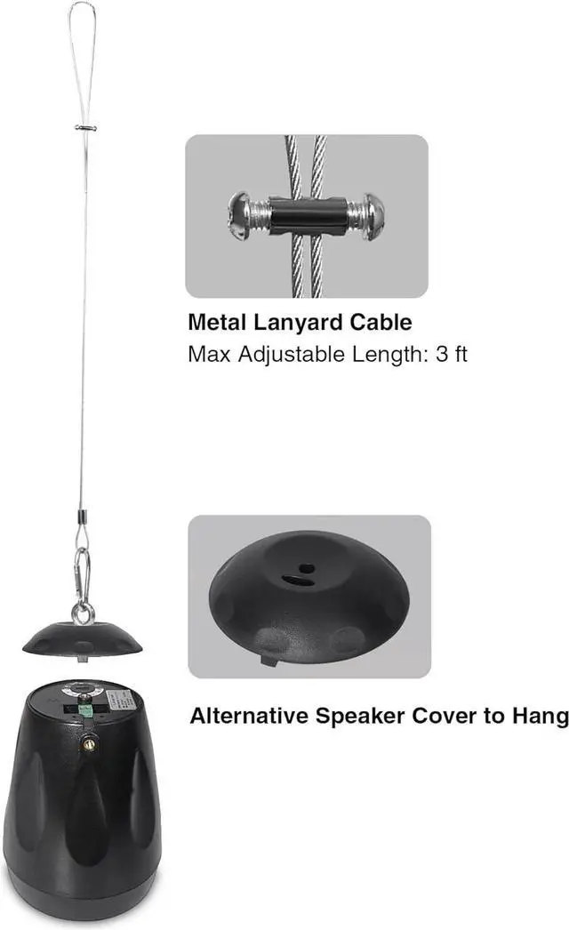 Alt view image 6 of 7 - Sound Town Commercial Restaurant Bluetooth Amplifier + Pendant Speaker Set, with One 6-Zone 70V/100V Amplifier with Bluetooth, 6 x All-Weather 4-Inch Pendant Speakers, Black (PAC180X6PD4B)