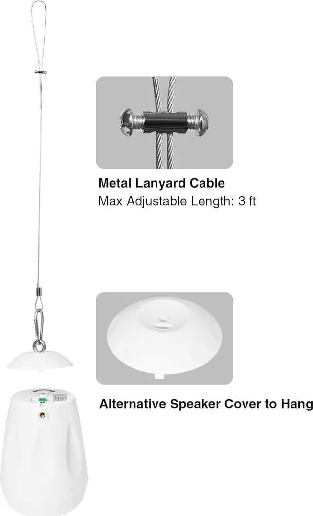 Alt view image 6 of 7 - Sound Town Commercial Restaurant Bluetooth Amplifier + Pendant Speaker Set, with One 6-Zone 70V/100V Amplifier with Bluetooth, 6 x All-Weather 4-Inch Pendant Speakers, White (PAC180X6PD4W)