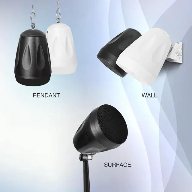 Alt view image 7 of 7 - Sound Town Commercial Restaurant Bluetooth Amplifier + Pendant Speaker Set, with One 6-Zone 70V/100V Amplifier with Bluetooth, 6 x All-Weather 4-Inch Pendant Speakers, White (PAC180X6PD4W)