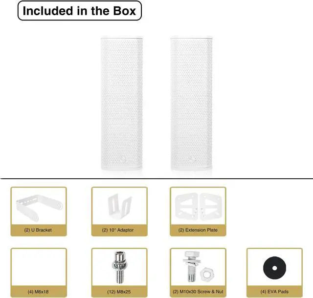 Alt view image 7 of 7 - Sound Town Pair of High-Power 500W Passive Column Line Array Speakers with 2x5 Woofers, Dual Compression Drivers, Birch Plywood, Wall Mount, Installation, Live Event, Conference, White (CARPO-P3W)
