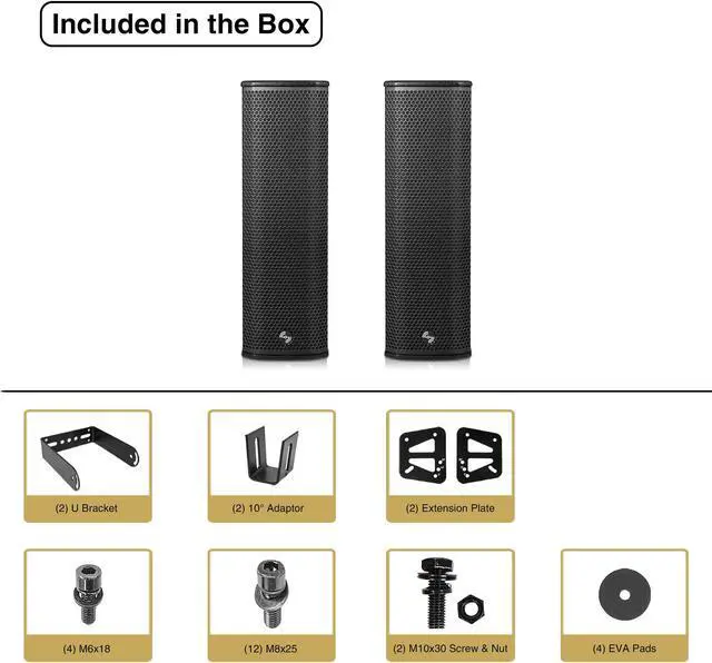 Alt view image 7 of 7 - Sound Town Pair of High-Power 500W Passive Column Line Array Speakers with 2x5 Woofers, Dual Compression Drivers, Birch Plywood, Wall Mount, Installation, Live Event, Conference, Black (CARPO-P3B)