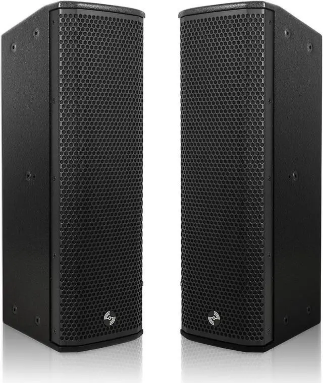 Main image of Sound Town Pair of High-Power 500W Passive Column Line Array Speakers with 2x5 Woofers, Dual Compression Drivers, Birch Plywood, Wall Mount, Installation, Live Event, Conference, Black (CARPO-P3B)