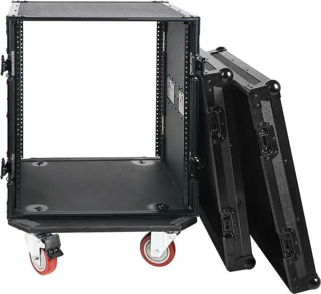 Alt view image 3 of 5 - Sound Town Black Series 12U PA/DJ Rack/Road Case with 12-Space, All-Black Anodized Hardware, Plywood, Casters, and 21 Rackable Depth - Pro Tour Grade (STRC-B12UW)