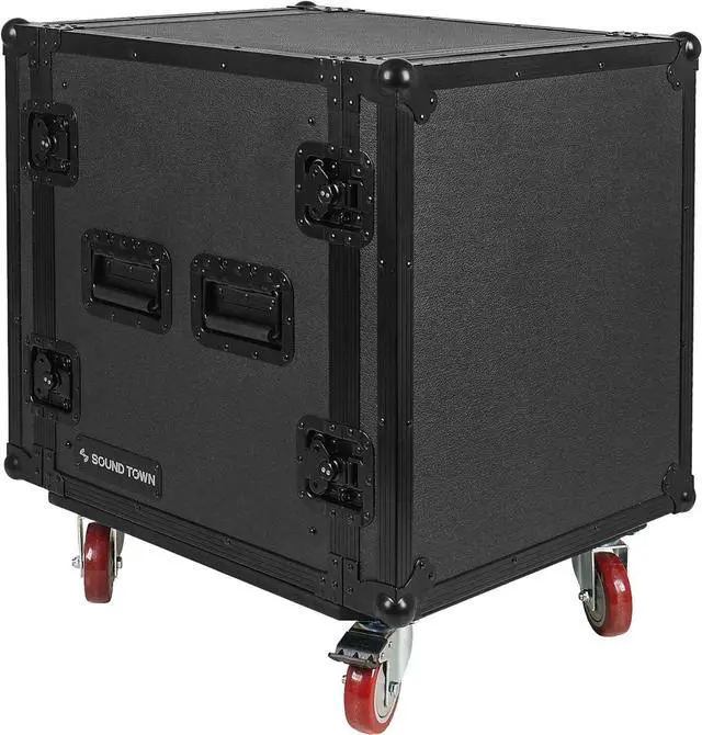 Alt view image 5 of 5 - Sound Town Black Series 12U PA/DJ Rack/Road Case with 12-Space, All-Black Anodized Hardware, Plywood, Casters, and 21 Rackable Depth - Pro Tour Grade (STRC-B12UW)