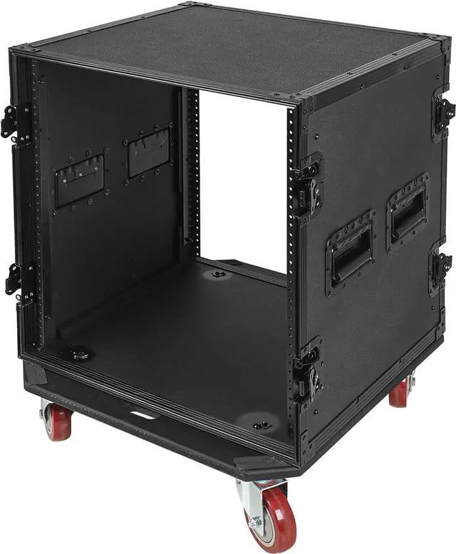Alt view image 2 of 5 - Sound Town Black Series 12U PA/DJ Rack/Road Case with 12-Space, All-Black Anodized Hardware, Plywood, Casters, and 21 Rackable Depth - Pro Tour Grade (STRC-B12UW)