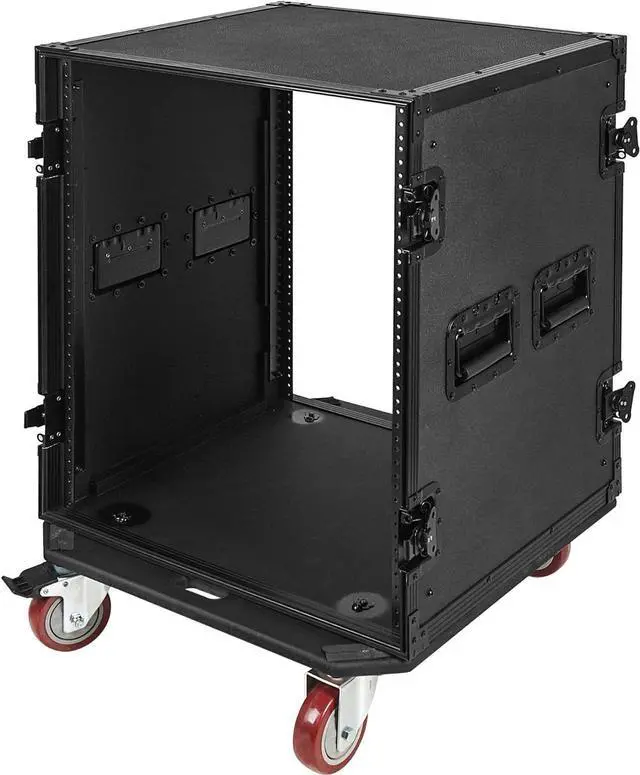 Alt view image 2 of 5 - Sound Town Black Series 14U PA/DJ Rack/Road Case with 14-Space, All-Black Anodized Hardware, Plywood, Casters, and 21 Rackable Depth - Pro Tour Grade (STRC-B14UW)