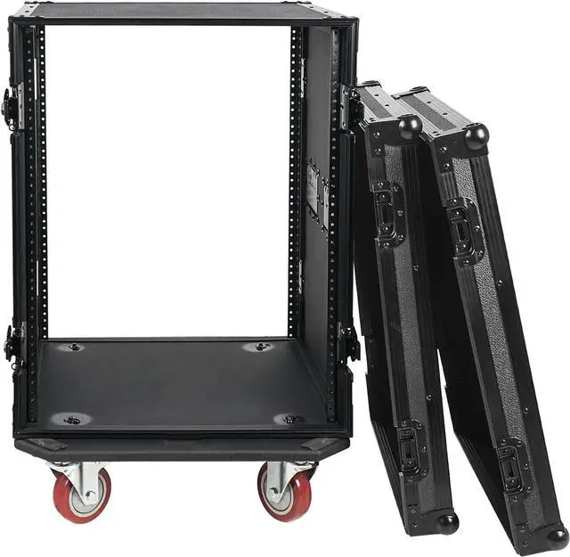 Alt view image 3 of 5 - Sound Town Black Series 14U PA/DJ Rack/Road Case with 14-Space, All-Black Anodized Hardware, Plywood, Casters, and 21 Rackable Depth - Pro Tour Grade (STRC-B14UW)