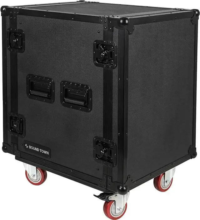 Alt view image 5 of 5 - Sound Town Black Series 14U PA/DJ Rack/Road Case with 14-Space, All-Black Anodized Hardware, Plywood, Casters, and 21 Rackable Depth - Pro Tour Grade (STRC-B14UW)
