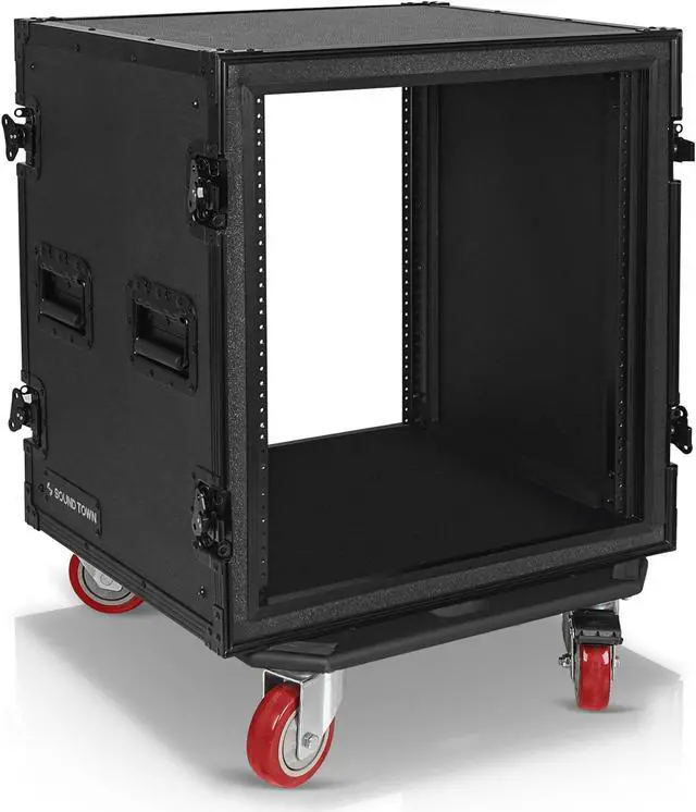 Alt view image 2 of 6 - Sound Town Black Series Shock Mount 12U ATA Plywood Rack Case with 21" Rackable Depth, All-Black Anodized Hardware and Casters, Pro Tour Grade (STRC-SPB12UW)