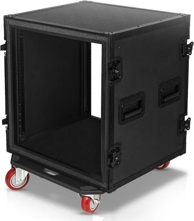 Alt view image 3 of 6 - Sound Town Black Series Shock Mount 12U ATA Plywood Rack Case with 21" Rackable Depth, All-Black Anodized Hardware and Casters, Pro Tour Grade (STRC-SPB12UW)