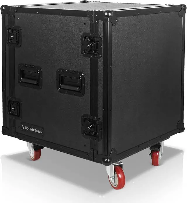 Alt view image 4 of 6 - Sound Town Black Series Shock Mount 12U ATA Plywood Rack Case with 21" Rackable Depth, All-Black Anodized Hardware and Casters, Pro Tour Grade (STRC-SPB12UW)