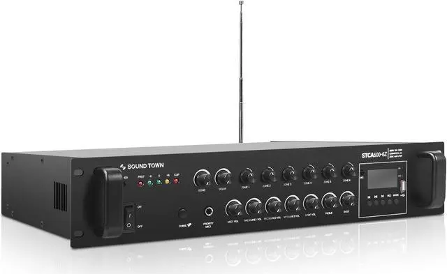 Alt view image 2 of 5 - Sound Town 600W 6-Zone 70V/100V Commercial Power Amplifier with Bluetooth, Optical, Phantom Power, for Restaurants, Lounges, Bars, Pubs, Schools (STCA600-6Z)