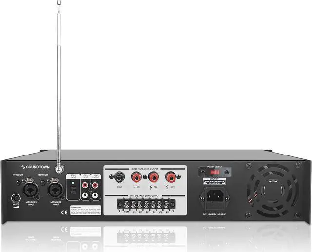 Alt view image 4 of 5 - Sound Town 600W 6-Zone 70V/100V Commercial Power Amplifier with Bluetooth, Optical, Phantom Power, for Restaurants, Lounges, Bars, Pubs, Schools (STCA600-6Z)