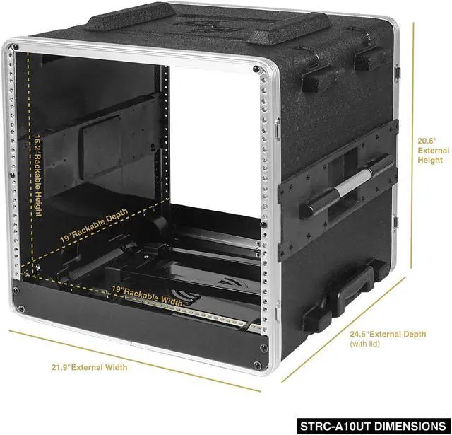 Alt view image 13 of 14 - Sound Town Lightweight 10U PA DJ Rack/Road Case with 9U Rack Space, ABS Construction, 19 Depth, Retractable Handle, Wheels and Heavy-Duty Latches (STRC-A10UT)