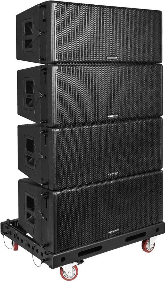 Main image of Sound Town ZETHUS Series 3200W Line Array Speaker System with Four Dual 12-inch Full-Range Variable Curvature Line Array Speakers, Coaxial Neodymium MF/HF, Neodymium LF, Black (ZS-212X4)