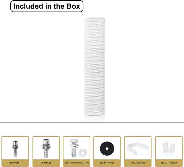 Alt view image 7 of 7 - Sound Town High-Power 900W Passive Column Line Array Speaker with 4x5-Inch Woofers, Dual Compression Drivers, Birch Plywood, Wall Mount for Installations, Conference, White (CARPO-P6W)