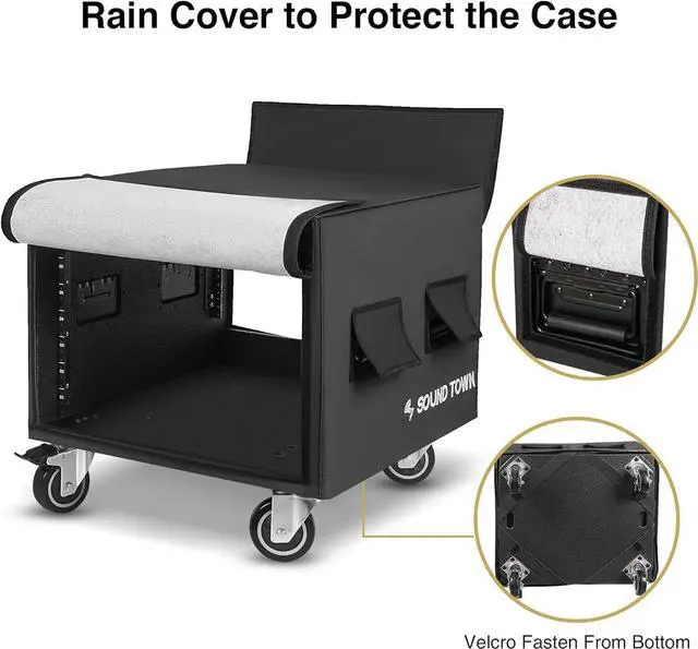 Alt view image 6 of 7 - Sound Town 8U PA/DJ Rack/Road Case with 8-Space, Industry-Grade Plywood with Polyurea Coating, Rain Cover, Casters, 21.7" Rackable Depth - Pro Tour Grade (STRCP-8UW)