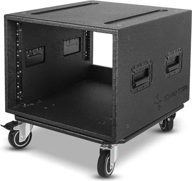 Alt view image 5 of 7 - Sound Town 8U PA/DJ Rack/Road Case with 8-Space, Industry-Grade Plywood with Polyurea Coating, Rain Cover, Casters, 21.7" Rackable Depth - Pro Tour Grade (STRCP-8UW)
