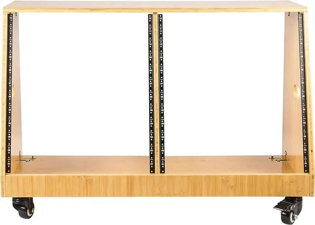 Alt view image 2 of 4 - Sound Town DIY 2 x 12U Slanted Studio Rack with Solid Carbonized Bamboo, Casters, for Recording Room, Home Studio (STBR-D12T)