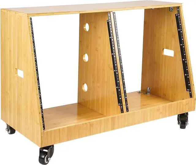 Main image of Sound Town DIY 2 x 12U Slanted Studio Rack with Solid Carbonized Bamboo, Casters, for Recording Room, Home Studio (STBR-D12T)