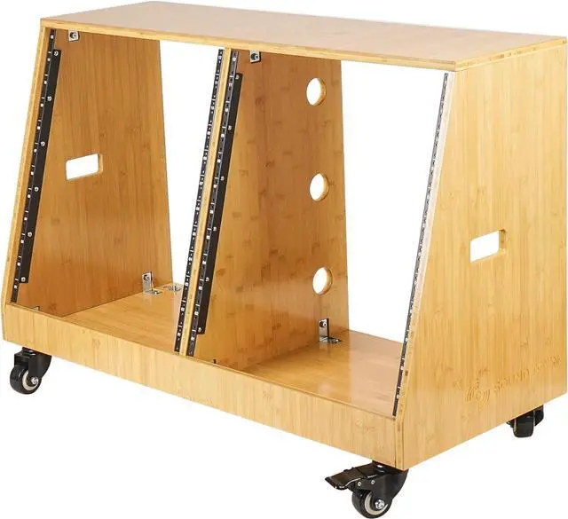 Alt view image 3 of 4 - Sound Town DIY 2 x 12U Slanted Studio Rack with Solid Carbonized Bamboo, Casters, for Recording Room, Home Studio (STBR-D12T)