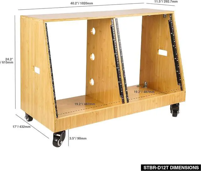 Alt view image 4 of 4 - Sound Town DIY 2 x 12U Slanted Studio Rack with Solid Carbonized Bamboo, Casters, for Recording Room, Home Studio (STBR-D12T)