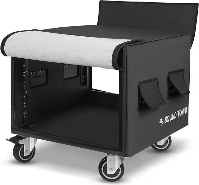 Main image of Sound Town 8U PA/DJ Rack/Road Case with 8-Space, Industry-Grade Plywood with Polyurea Coating, Rain Cover, Casters, 21.7" Rackable Depth - Pro Tour Grade (STRCP-8UW)